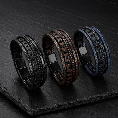 Five Strand - 5-strängiges Lederarmband für Herren gravierbar in 3 Farben | Edelstahl Magnetverschluss