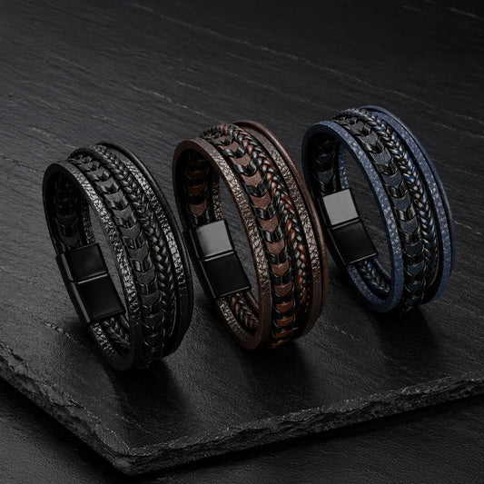 Five Strand - 5-strängiges Lederarmband für Herren gravierbar in 3 Farben | Edelstahl Magnetverschluss