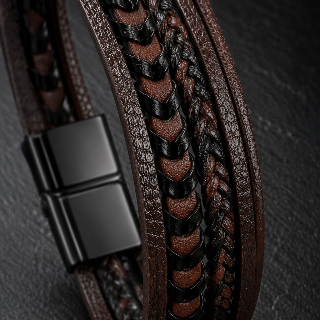 Five Strand - 5-strängiges Lederarmband für Herren gravierbar in 3 Farben | Edelstahl Magnetverschluss