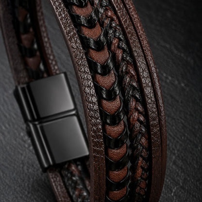 Five Strand - 5-strängiges Lederarmband für Herren gravierbar in 3 Farben | Edelstahl Magnetverschluss