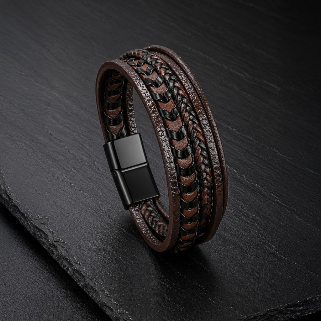 Five Strand - 5-strängiges Lederarmband für Herren gravierbar in 3 Farben | Edelstahl Magnetverschluss