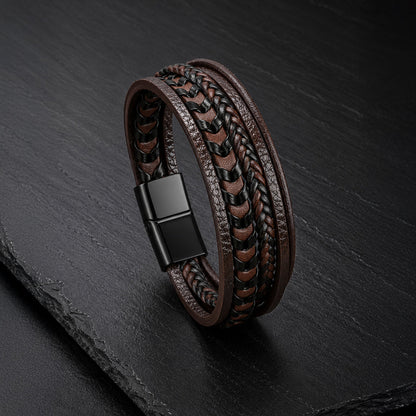 Five Strand - 5-strängiges Lederarmband für Herren gravierbar in 3 Farben | Edelstahl Magnetverschluss