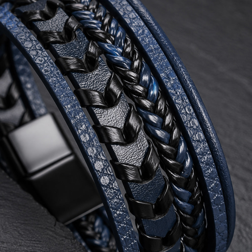 Five Strand - 5-strängiges Lederarmband für Herren gravierbar in 3 Farben | Edelstahl Magnetverschluss