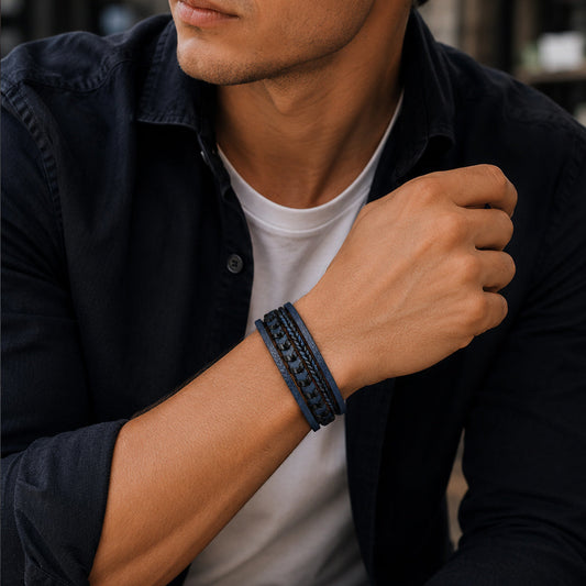 Five Strand - 5-strängiges Lederarmband für Herren gravierbar in 3 Farben | Edelstahl Magnetverschluss
