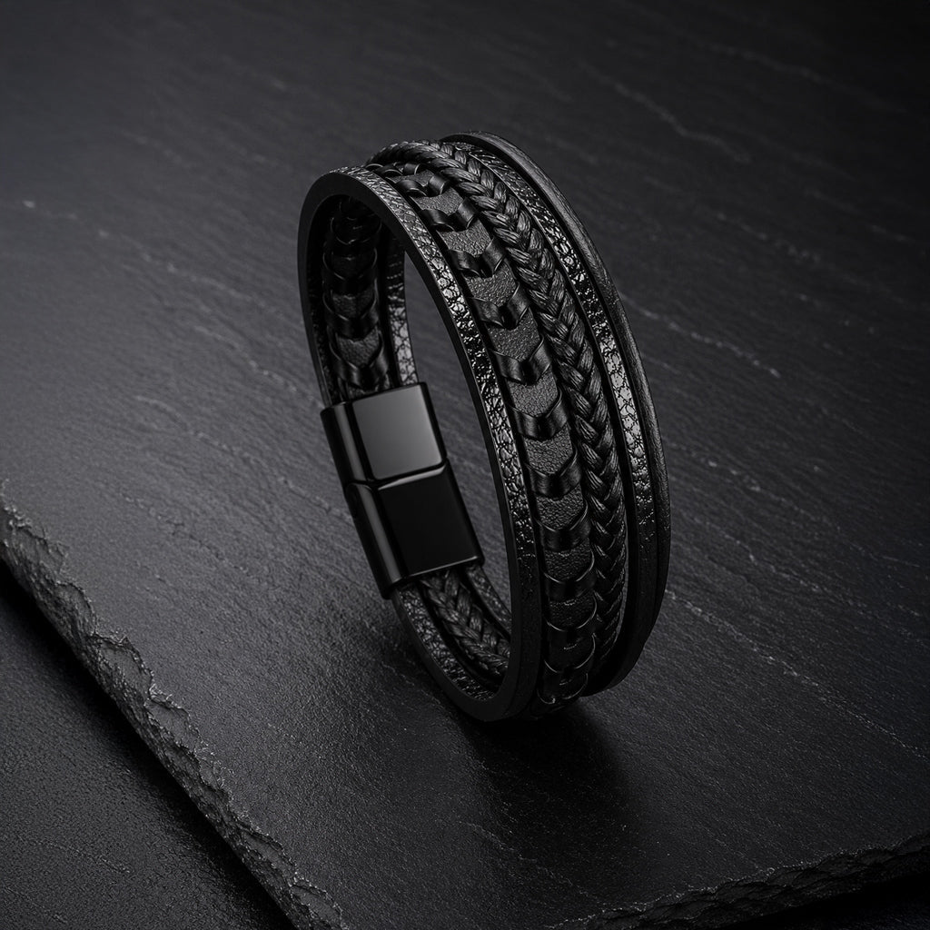 Five Strand - 5-strängiges Lederarmband für Herren gravierbar in 3 Farben | Edelstahl Magnetverschluss