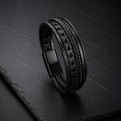 Five Strand - 5-strängiges Lederarmband für Herren gravierbar in 3 Farben | Edelstahl Magnetverschluss