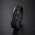 Steel Spin - Lederarmband mit Gravurplatte für Herren schwarz | Edelstahl Magnetverschluss