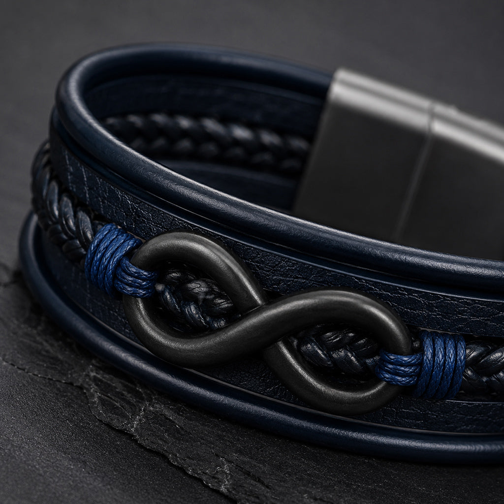 Infinity Braid - Lederarmband für Herren gravierbar mit Infinity-Zeichen in 3 Farben | Edelstahl Magnetverschluss