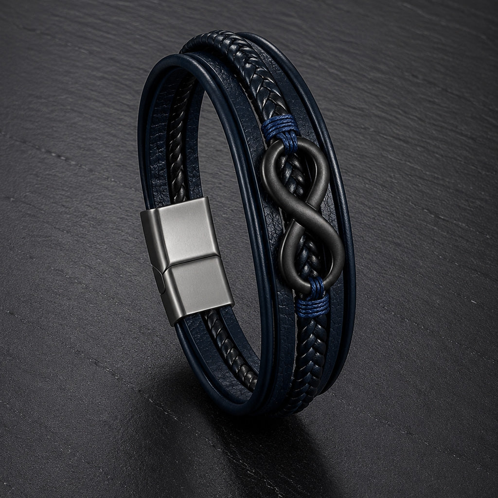 Infinity Braid - Lederarmband für Herren gravierbar mit Infinity-Zeichen in 3 Farben | Edelstahl Magnetverschluss