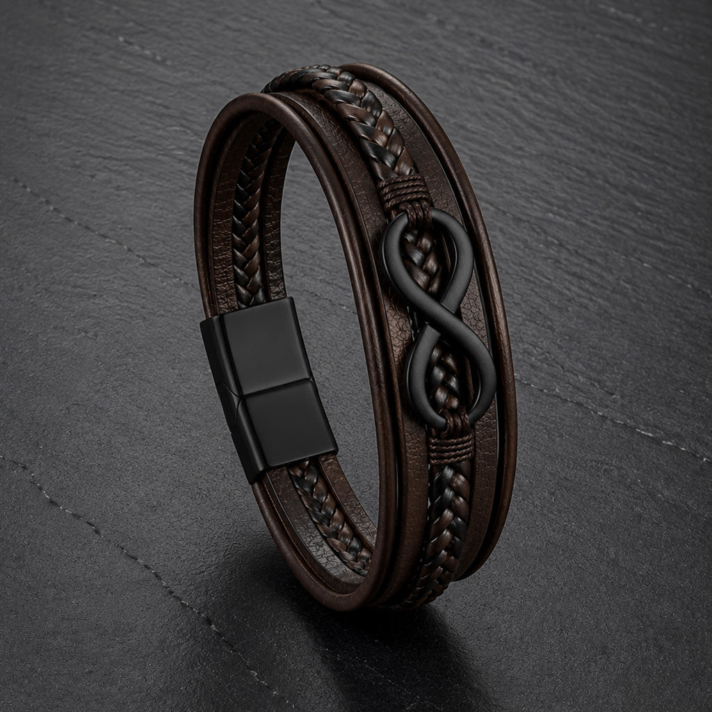 Infinity Braid - Lederarmband für Herren gravierbar mit Infinity-Zeichen in 3 Farben | Edelstahl Magnetverschluss