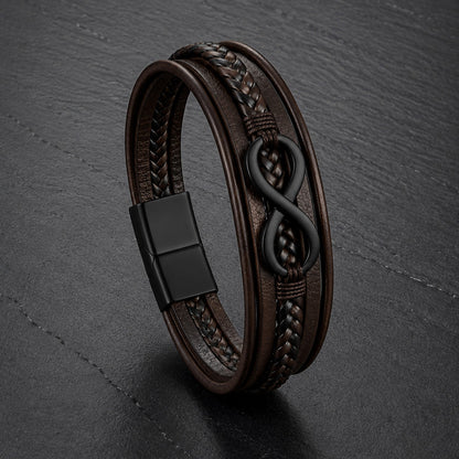 Infinity Braid - Lederarmband für Herren gravierbar mit Infinity-Zeichen in 3 Farben | Edelstahl Magnetverschluss