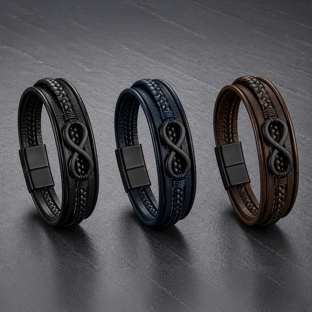 Infinity Braid - Lederarmband für Herren gravierbar mit Infinity-Zeichen in 3 Farben | Edelstahl Magnetverschluss