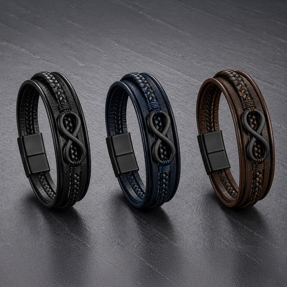 Infinity Braid - Lederarmband für Herren gravierbar mit Infinity-Zeichen in 3 Farben | Edelstahl Magnetverschluss