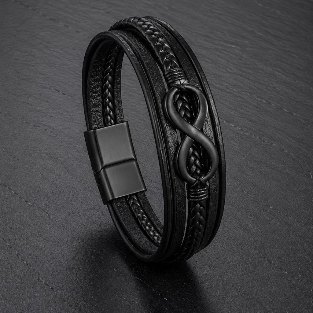 Infinity Braid - Lederarmband für Herren gravierbar mit Infinity-Zeichen in 3 Farben | Edelstahl Magnetverschluss
