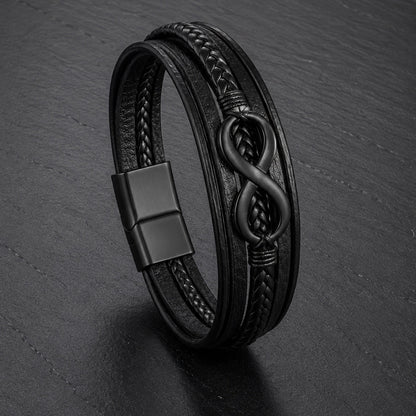 Infinity Braid - Lederarmband für Herren gravierbar mit Infinity-Zeichen in 3 Farben | Edelstahl Magnetverschluss