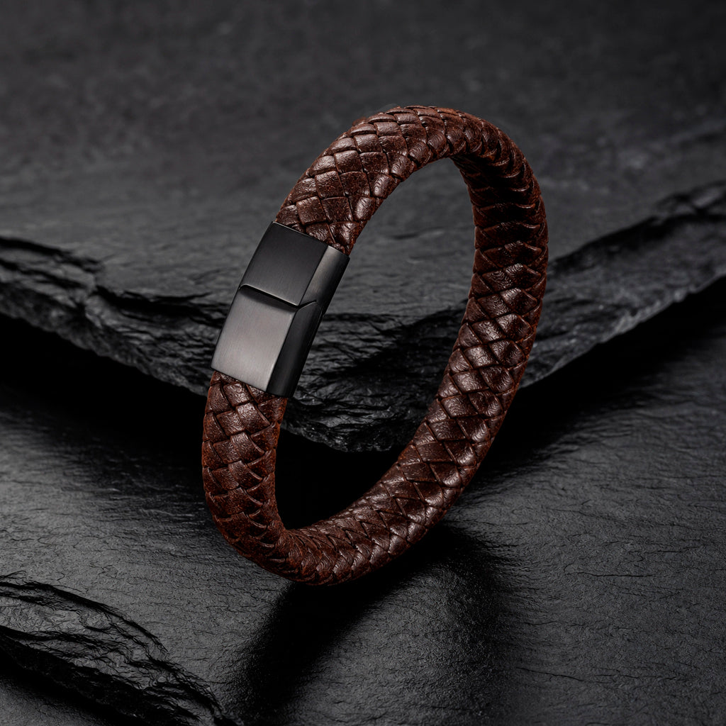 Braid Lock Brown - Geflochtenes Lederarmband Herren gravierbar | Braun