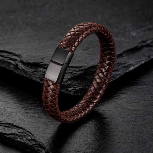 Braid Lock Brown - Geflochtenes Lederarmband Herren gravierbar | Braun