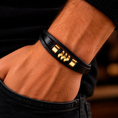 Leather Steel Line - Herren Lederarmband mit Edelstahldetails | Edelstahl Magnetverschluss