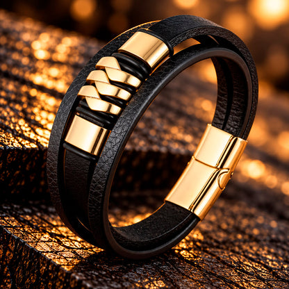 Leather Steel Line - Herren Lederarmband mit Edelstahldetails | Edelstahl Magnetverschluss