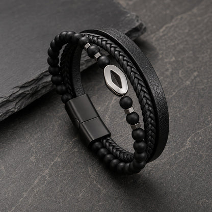 Steel Stone - Lederarmband für Herren gravierbar mit Naturstein-Perlen in 3 Perlenvarianten | Edelstahl