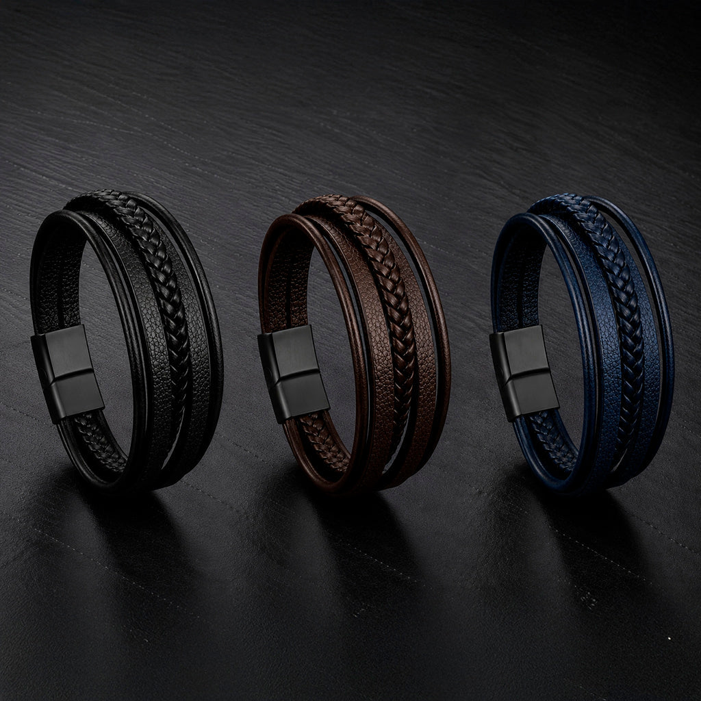 Five Braid - 5-strängiges Lederarmband für Herren gravierbar in 3 Farben | Edelstahl Magnetverschluss