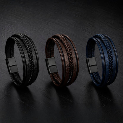 Five Braid - 5-strängiges Lederarmband für Herren gravierbar in 3 Farben | Edelstahl Magnetverschluss