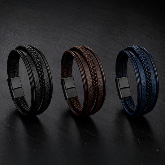 Five Braid - 5-strängiges Lederarmband für Herren gravierbar in 3 Farben | Edelstahl Magnetverschluss