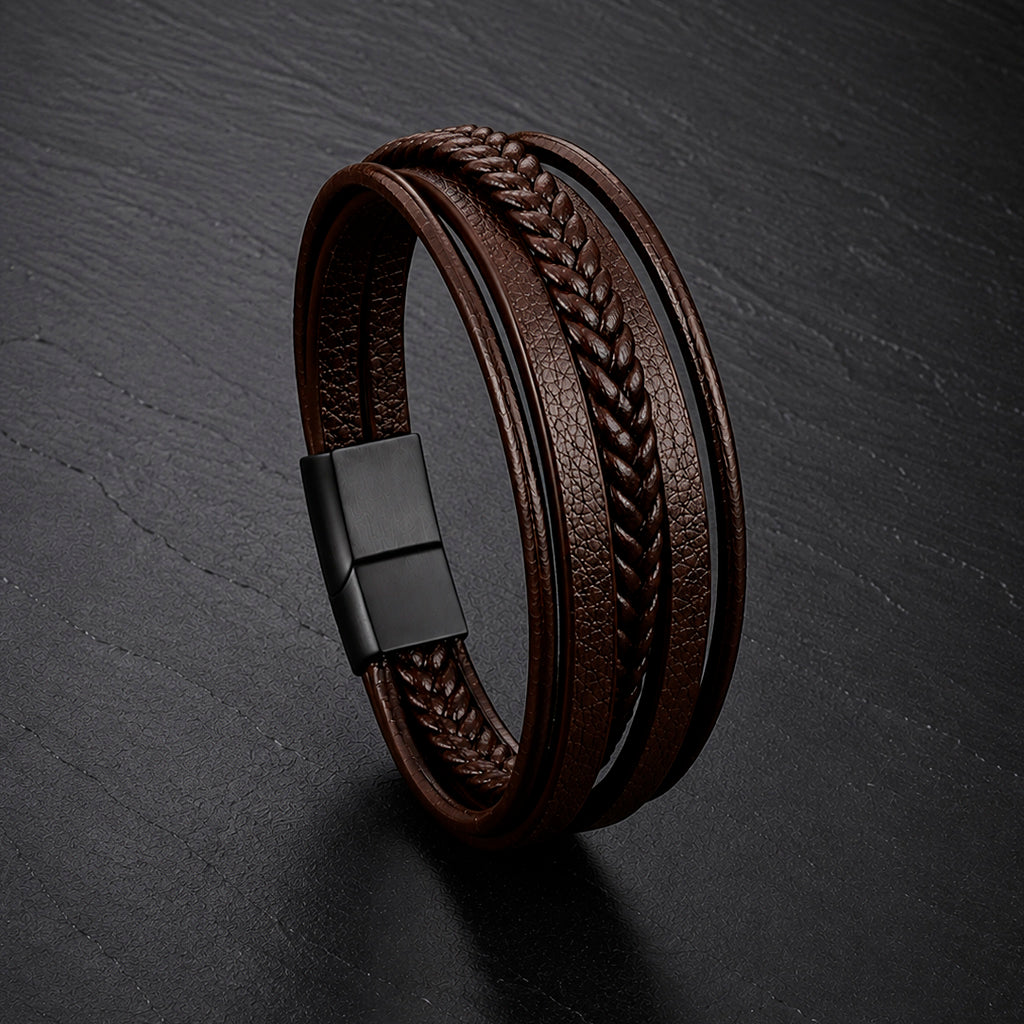 Five Braid - 5-strängiges Lederarmband für Herren gravierbar in 3 Farben | Edelstahl Magnetverschluss