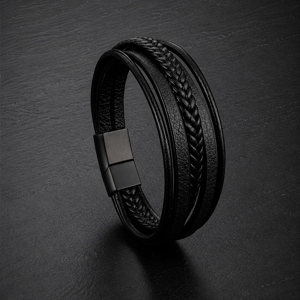 Five Braid - 5-strängiges Lederarmband für Herren gravierbar in 3 Farben | Edelstahl Magnetverschluss
