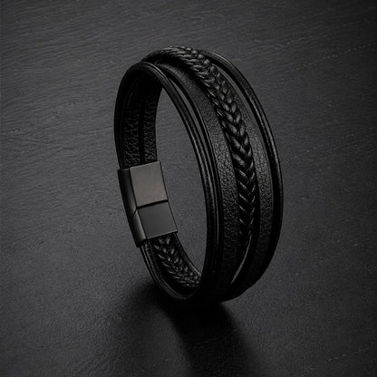 Five Braid - 5-strängiges Lederarmband für Herren gravierbar in 3 Farben | Edelstahl Magnetverschluss