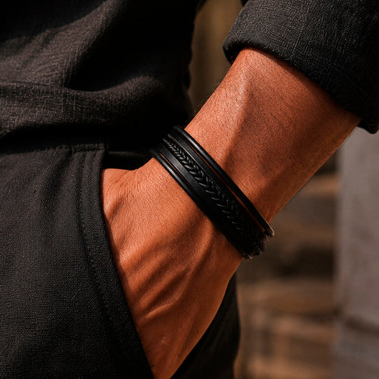 Five Braid - 5-strängiges Lederarmband für Herren gravierbar in 3 Farben | Edelstahl Magnetverschluss