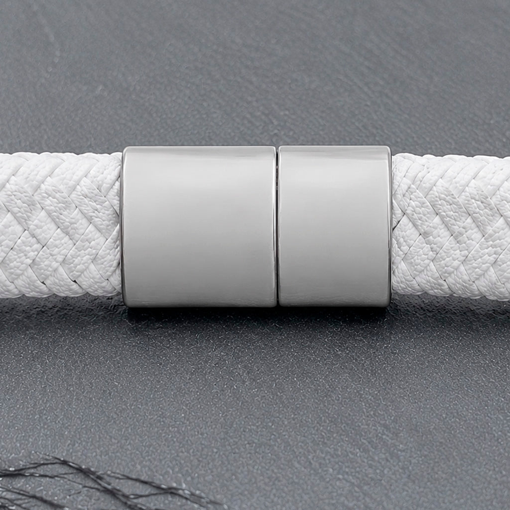 Cross Silver - Lederarmband für Herren gravierbar mit Kreuz | Edelstahl Magnetverschluss