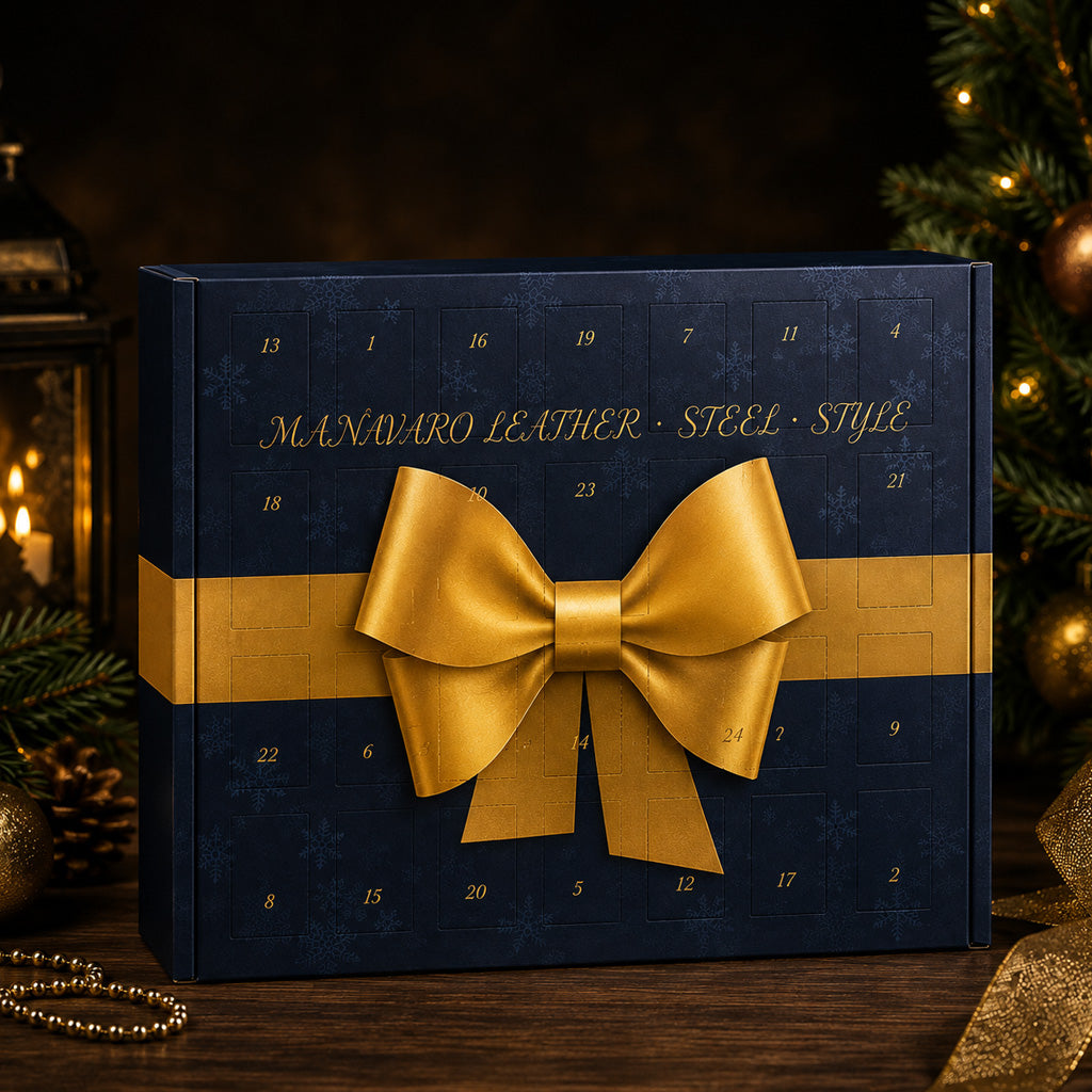 Limitierter Schmuck Adventskalender Männer - 24 Türchen - MANAVARO · Leder · Edelstahl · Gravur