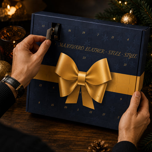 Limitierter Schmuck Adventskalender Männer - 24 Türchen - MANAVARO · Leder · Edelstahl · Gravur
