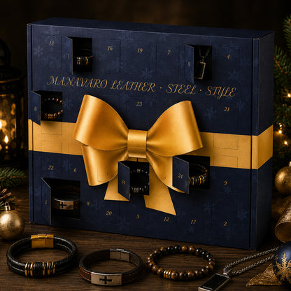 Limitierter Schmuck Adventskalender Männer - 24 Türchen - MANAVARO · Leder · Edelstahl · Gravur