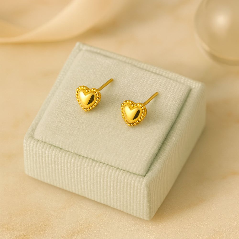 Damen Ohrstecker Modeschmuck Herz silberfarben goldfarben mit filigranem Rand - 5mm