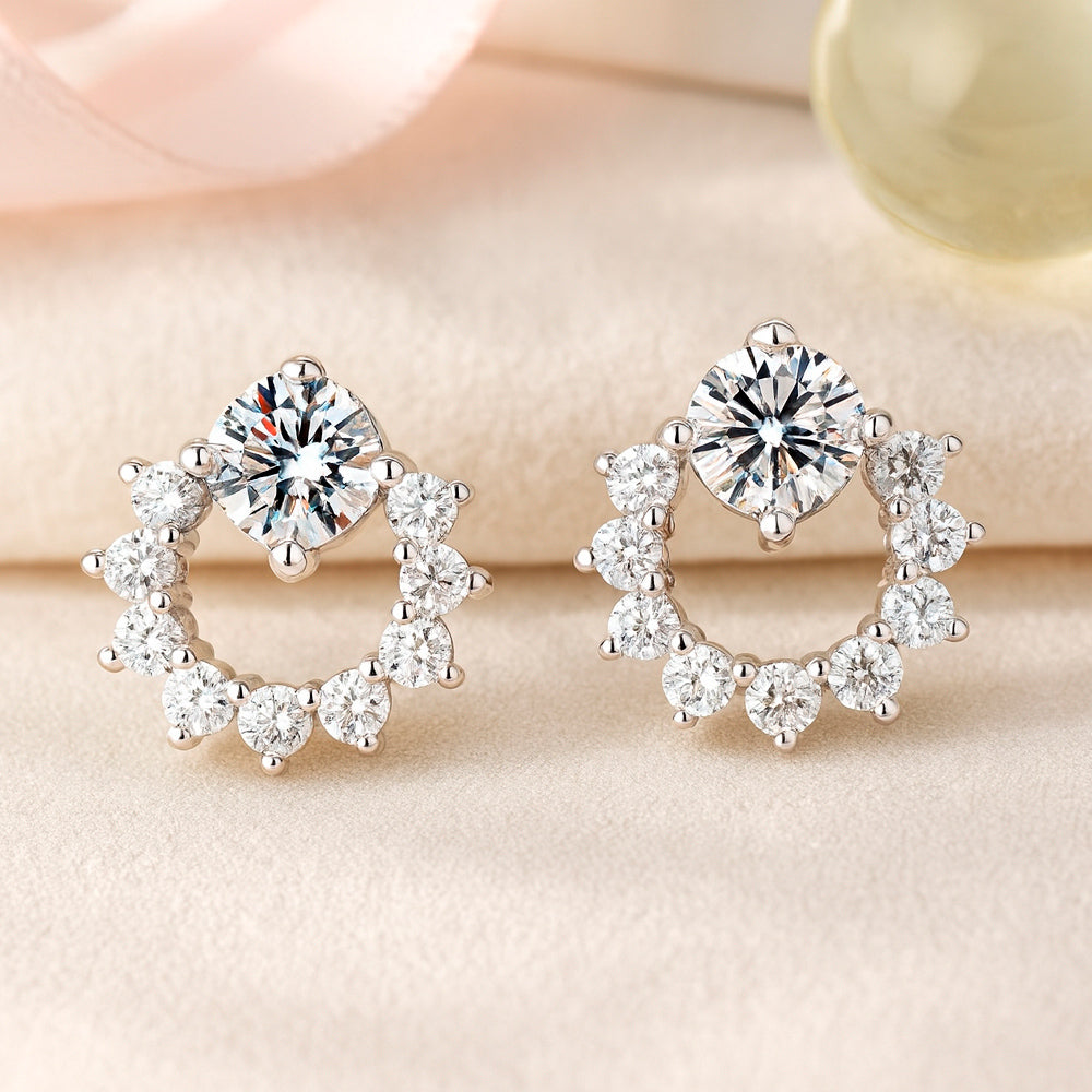 Damen Ohrstecker Modeschmuck Kreis Zirkonia weiß glänzend elegant - 12mm