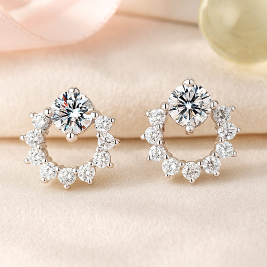 Damen Ohrstecker Modeschmuck Kreis Zirkonia weiß glänzend elegant - 12mm