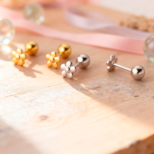 Damen Ohrstecker Modeschmuck Blume silberfarben goldfarben Gewindesteckverschluss - 4mm