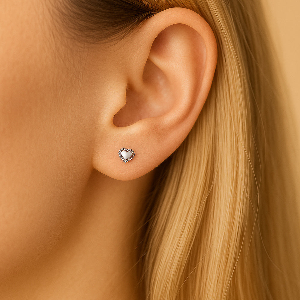 Damen Ohrstecker Modeschmuck Herz silberfarben goldfarben mit filigranem Rand - 5mm