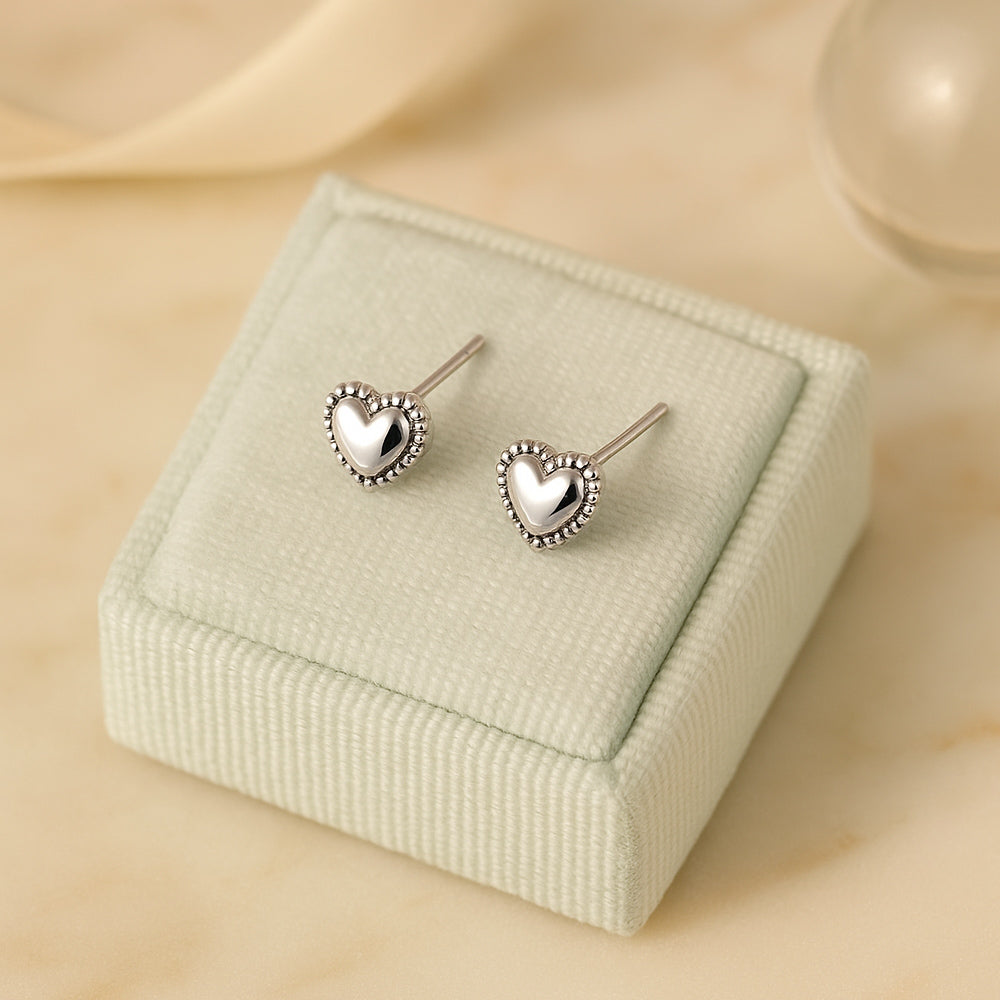 Damen Ohrstecker Modeschmuck Herz silberfarben goldfarben mit filigranem Rand - 5mm