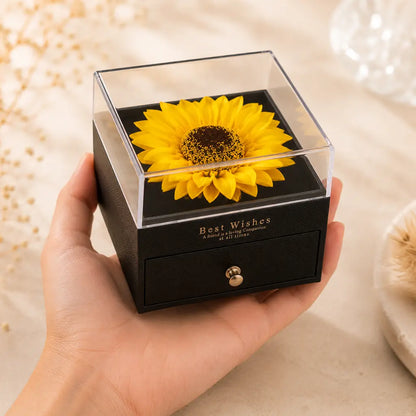 Schmuckbox mit Sonnenblume - Geschenkbox für Schmuck mit Schublade - 10,5x8,5cm