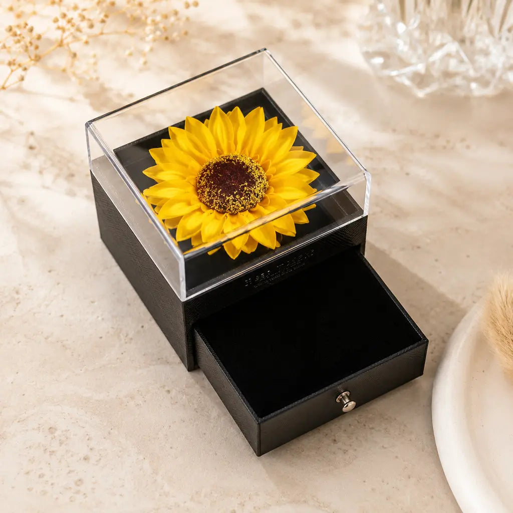 Schmuckbox mit Sonnenblume - Geschenkbox für Schmuck mit Schublade - 10,5x8,5cm