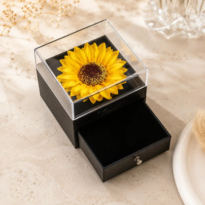 Schmuckbox mit Sonnenblume - Geschenkbox für Schmuck mit Schublade - 10,5x8,5cm