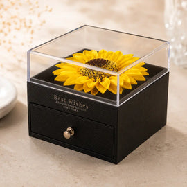 Schmuckbox mit Sonnenblume - Geschenkbox für Schmuck mit Schublade - 10,5x8,5cm