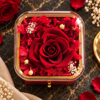 Schmuckbox mit ewiger Rose - Geschenkbox für Schmuck mit Schublade - 11x11cm